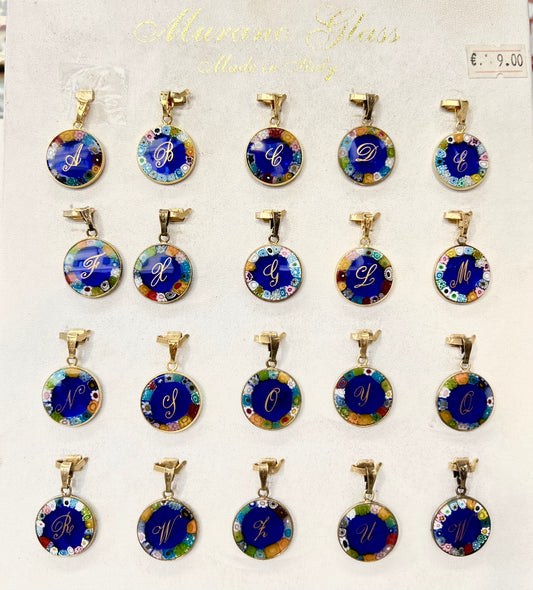PENDENTI IN VETRO DI MURANO ARGENTO CON INIZIALI