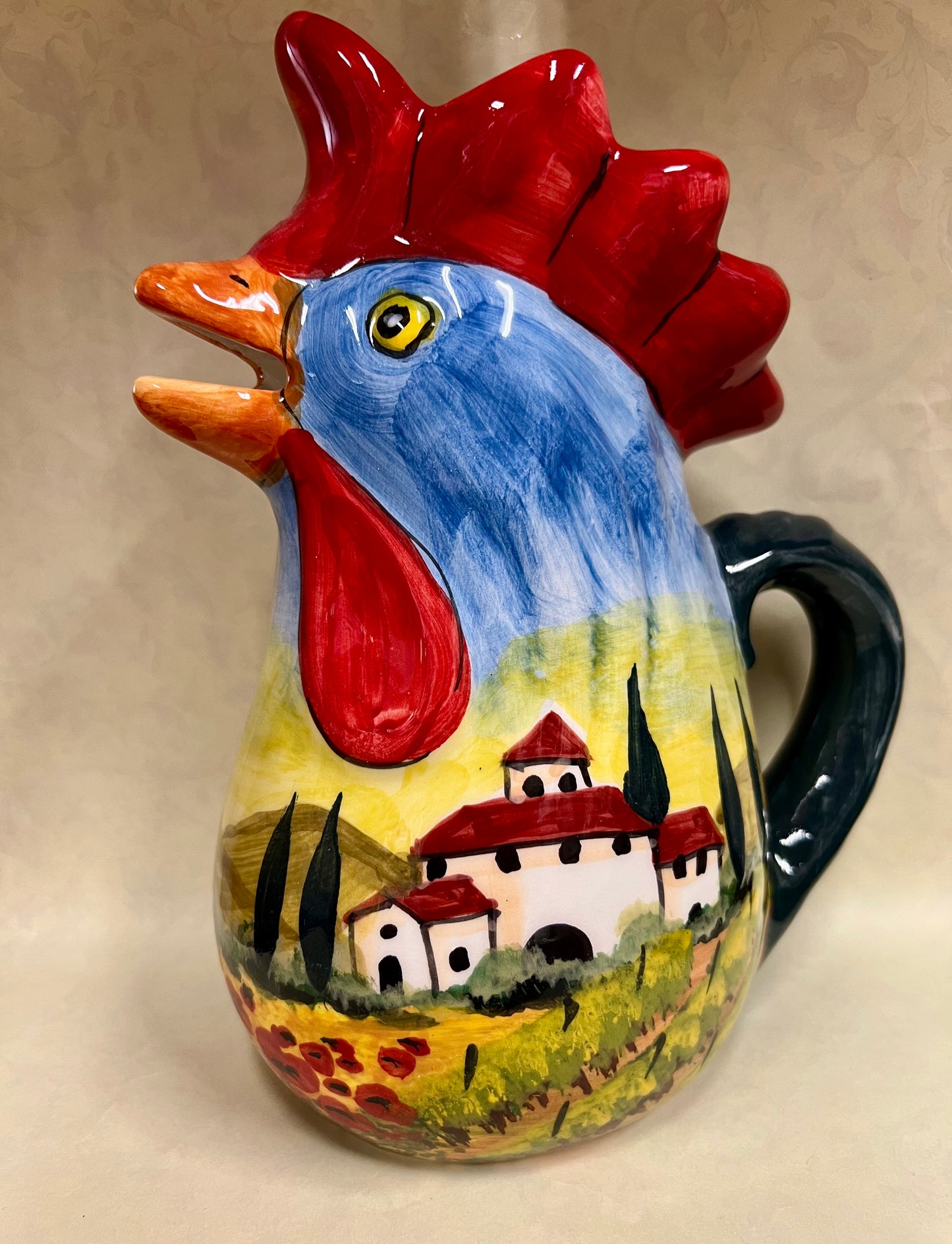 BROCCA GALLO IN CERAMICA DIPINTA A MANO
