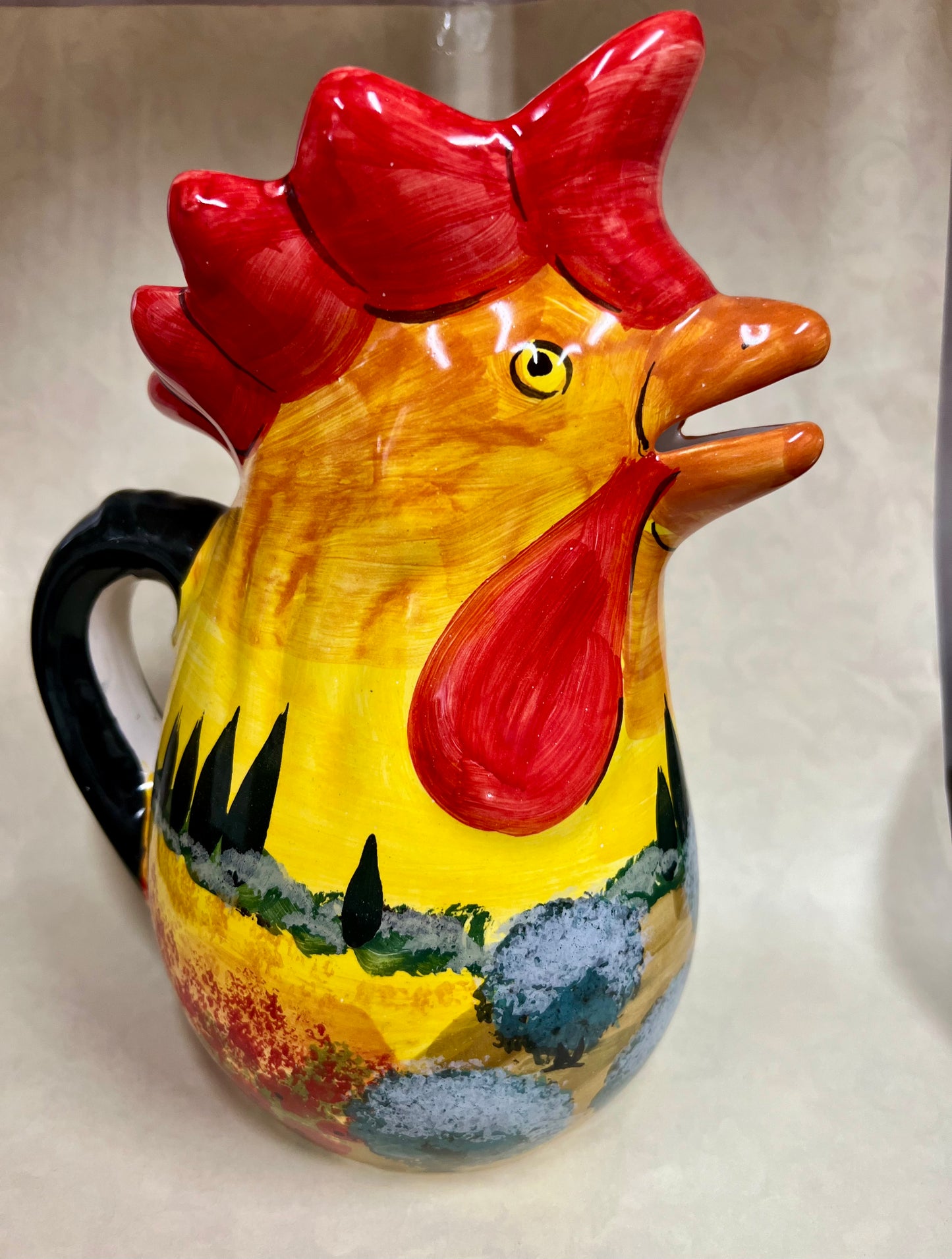 BROCCA GALLO IN CERAMICA DIPINTA A MANO