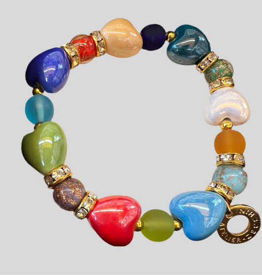BRACCIALI IN VETRO DI MURANO CON PERLE A CUORE